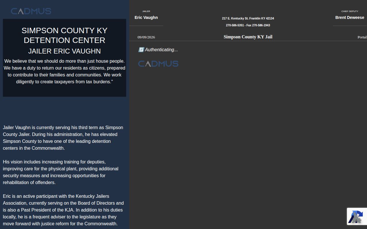 Official Cadmus Inmate Portal for the Simpson County current inmate list