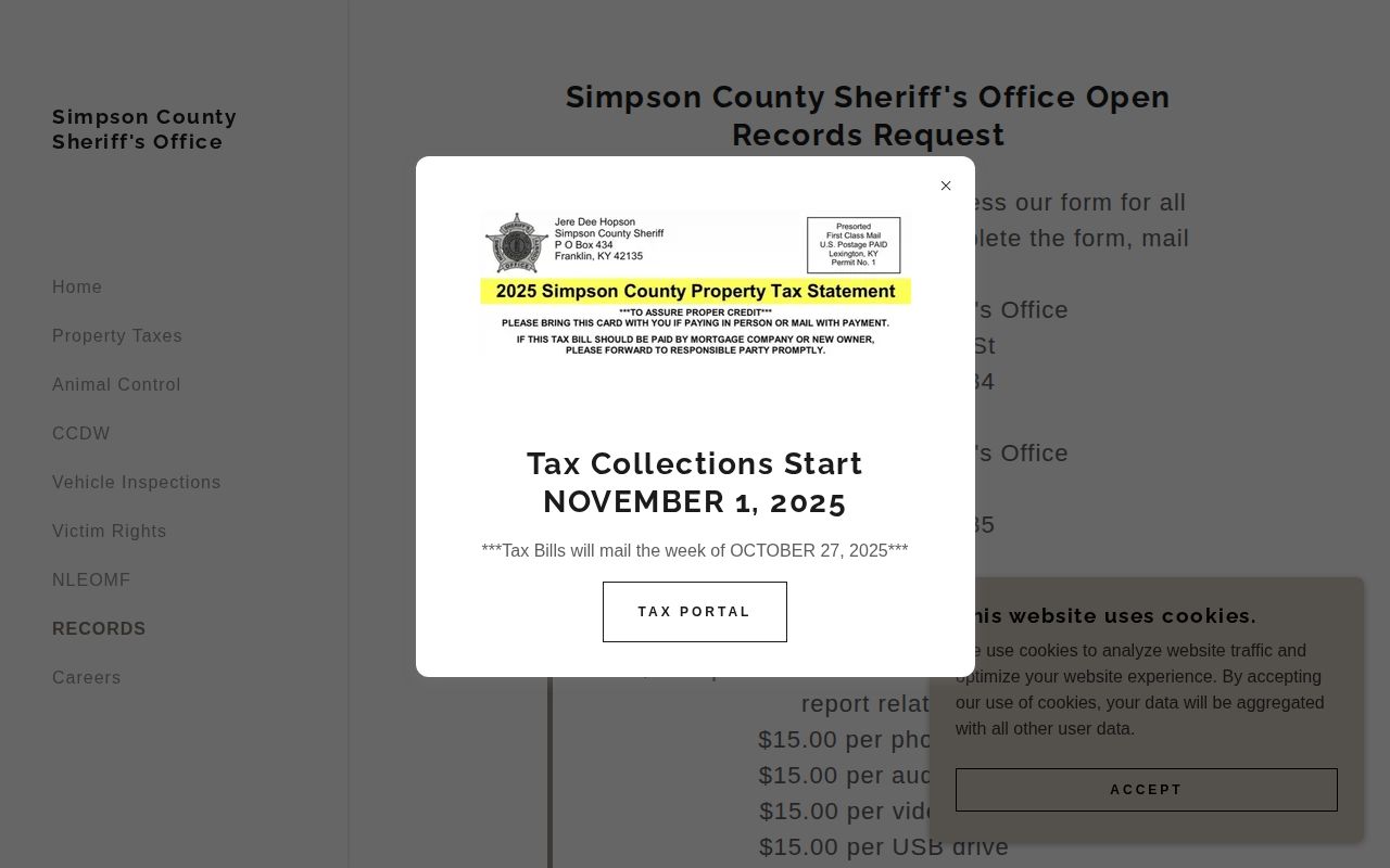 Simpson County Sheriff's Office open records request page